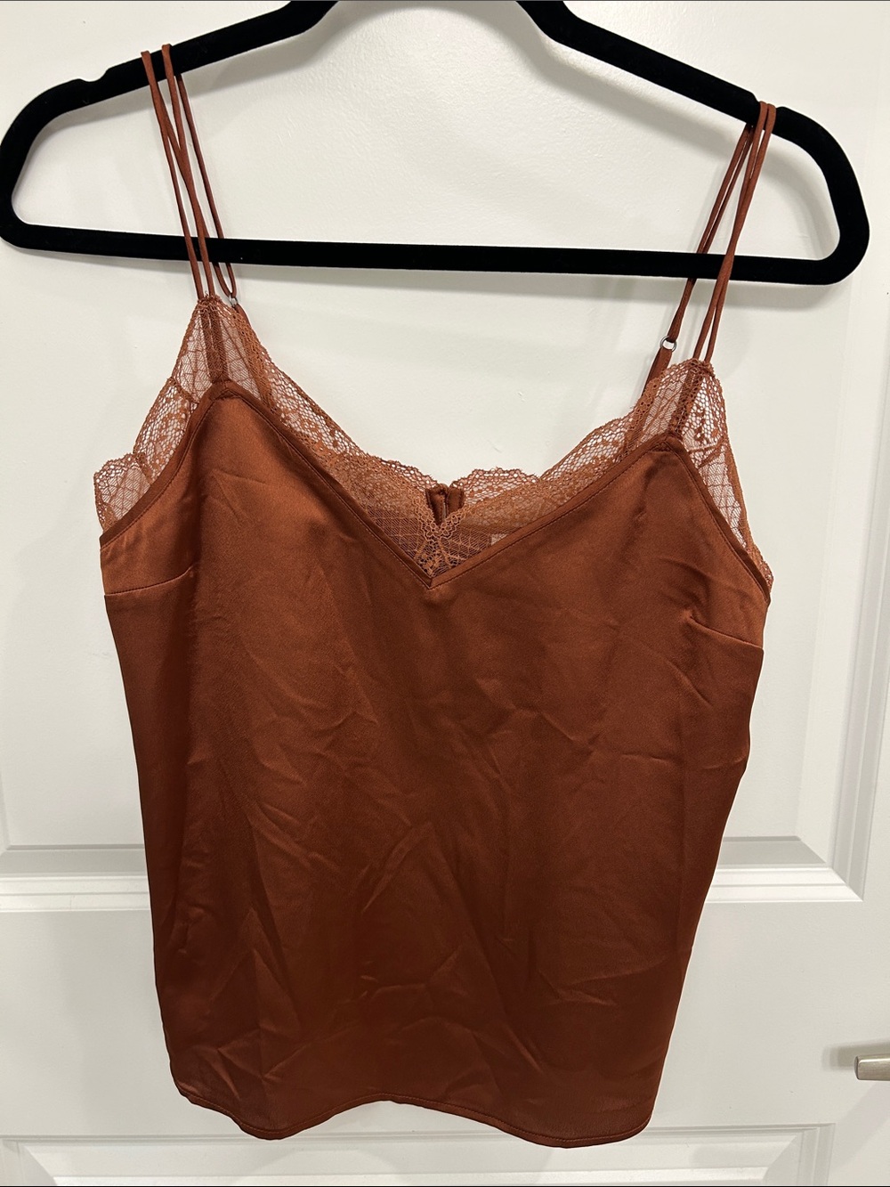 Abercrombie & Fitch Rust Brown Lace-Trim Satin Tank Top